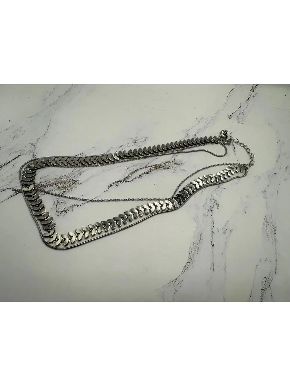 Shiny Silver Link 3 Strand 16” Necklace